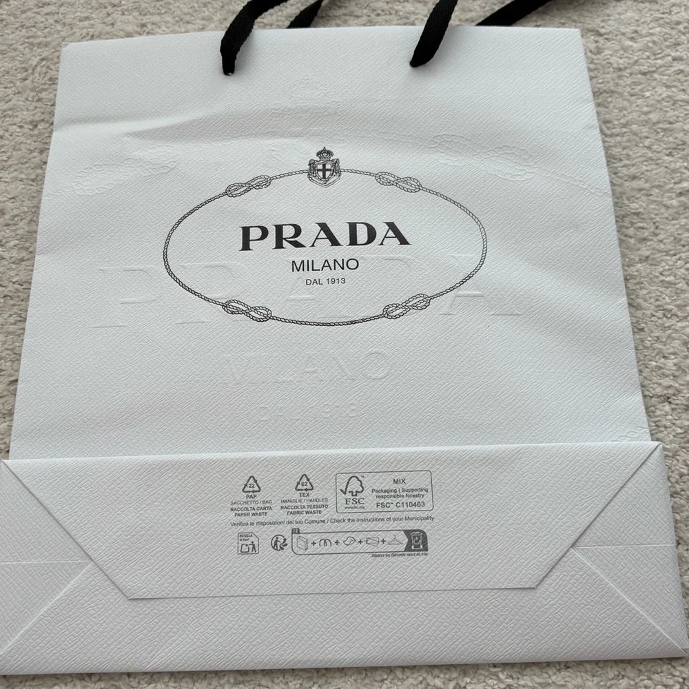 Prada White and Black Logo Shopping Bag